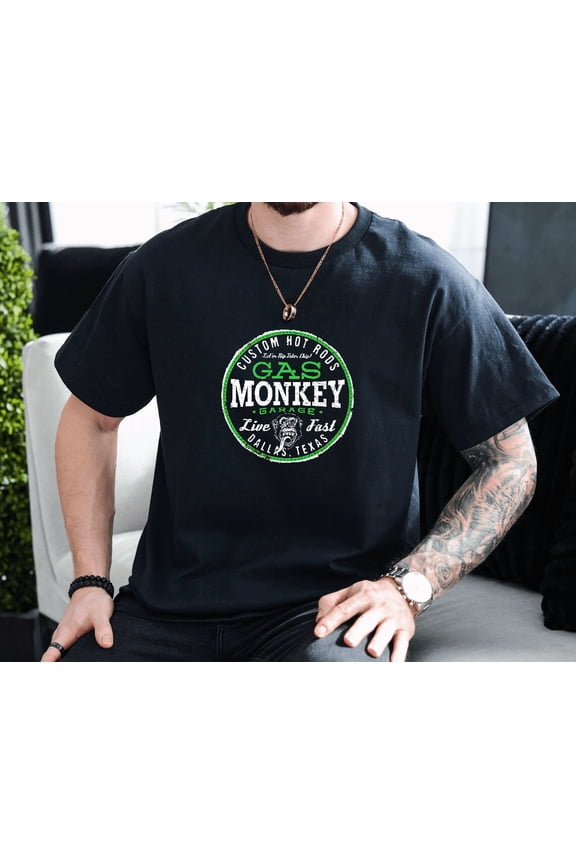 Gas Monkey Garage Live Fast Bright Green Badge Unisex T-Shirt, up to size 3XL.