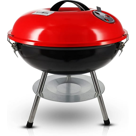 Gas One – 14-inch Portable Barbecue Grill with 3-Point Locking Lid for Heat Preservation – Dual Venting System – Small Charcoal Grill for Backyard, Camping, Boat