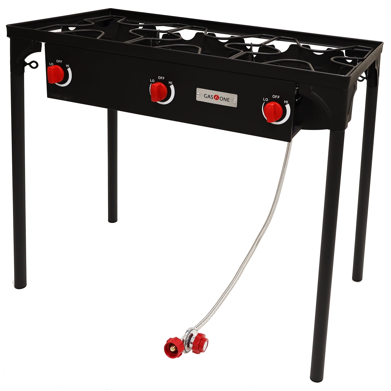 Black Metal 3-Burner Propane Outdoor Stove with Adjustable Regulator