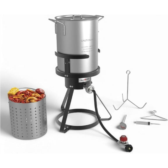 GasOne Propane Burner with Steamer Pot Red QCC- Turkey Fry & Tamale - With High Pressure Propane