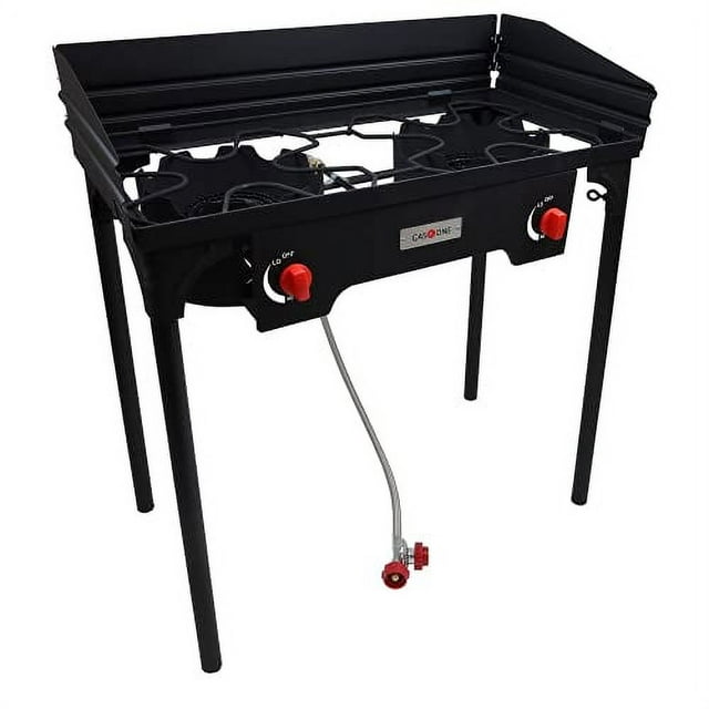 Gas One Two Burner Propane Camp Stove, Two 75,000BTU Cast Iron Burners with Windscreen Outdoor High Pressure Propane Double Burner