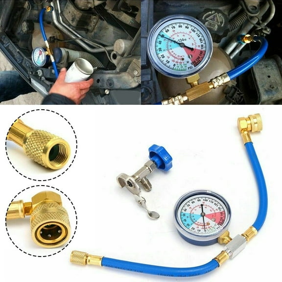 Gas Open Valve Car Air Conditioner Refill Recharge Gauge with Hose For R12 R22 R134a