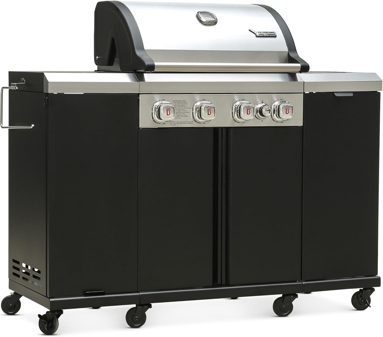 Outdoor Kitchen Island Grill with Side Burner & Cabinet for Backyard BBQ Cooking - BRANDMAN GRILLS SINCE 1987