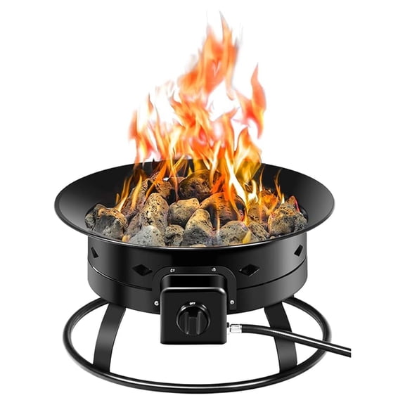 Gas Outdoor Portable Propane Fire Bowl, Gas Fireflame Pit Bowl 19", Smokeless Firepit with Cover&Carry Straps, Lava Rock Stone Stabilizer Ring for RV, Camping, Backyard