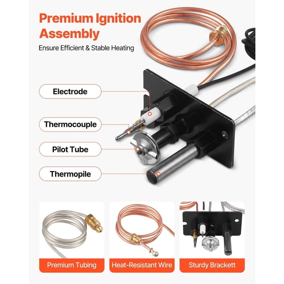 Gas Pilot Assembly,OE 10002265,10002264,SRV10002264 Fireplace Gas Pilot Assembly,Natural Gas&LPG Ignition Replacement,Fit Majestic,Vermont Castings,Temco,Dutchwest,Monessen,Century