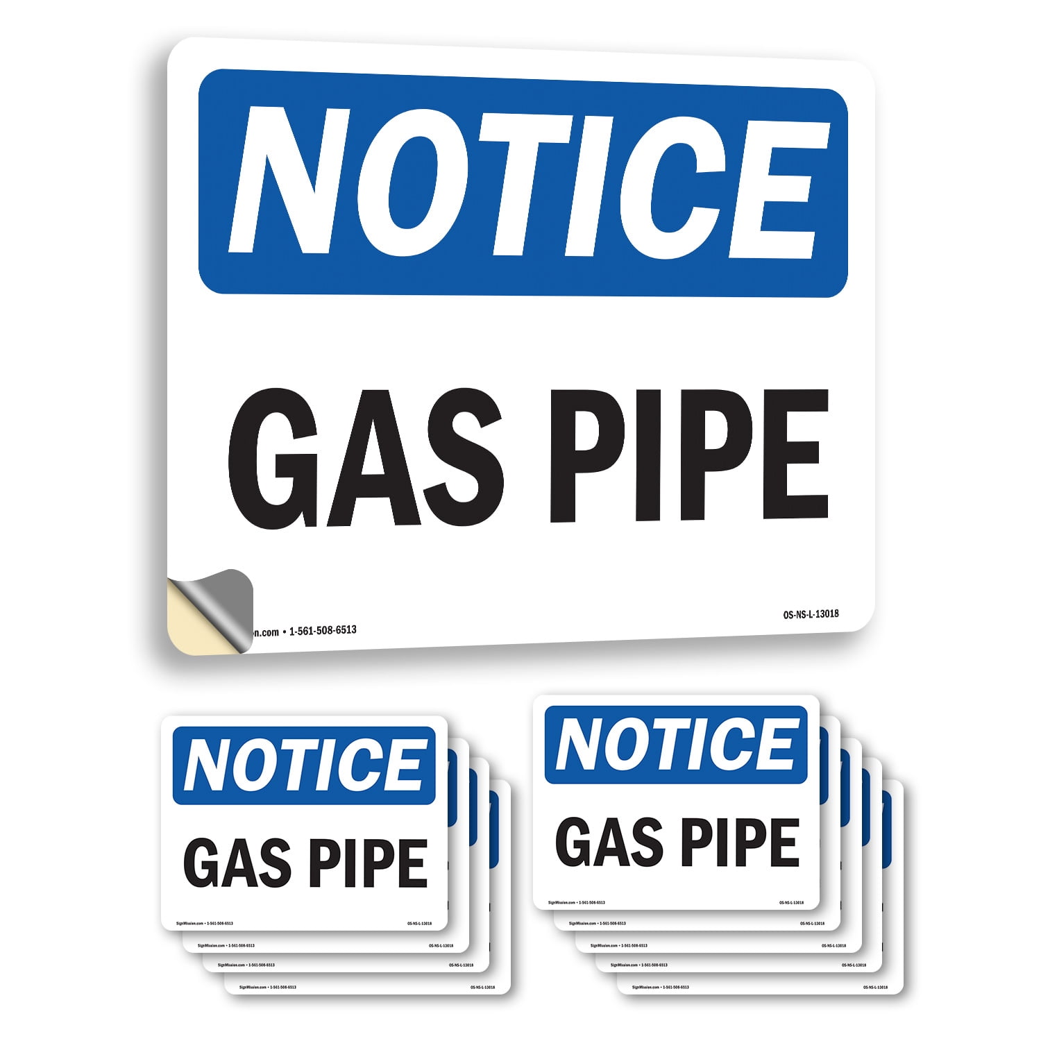 Gas Pipe OSHA Notice Vinyl Decal Label 10 Inch x 7 Inch - 10 Pack ...