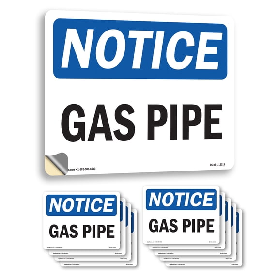 Gas Pipe OSHA Notice Vinyl Decal Label 18 Inch x 12 Inch - 10 Pack