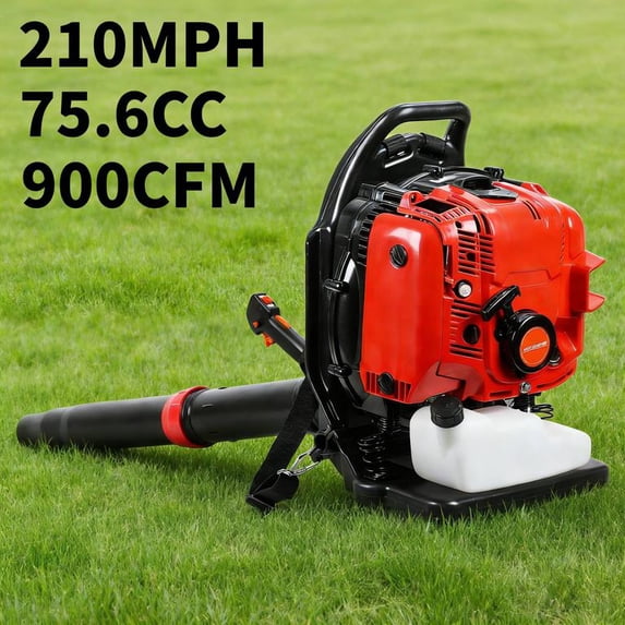 Gas Powered Backpack Leaf Blower – 75.6CC 4-Stroke Engine, 900 CFM & 210 MPH for Heavy Duty Commercial Lawn Care, Wet Leaf & Debris Removal