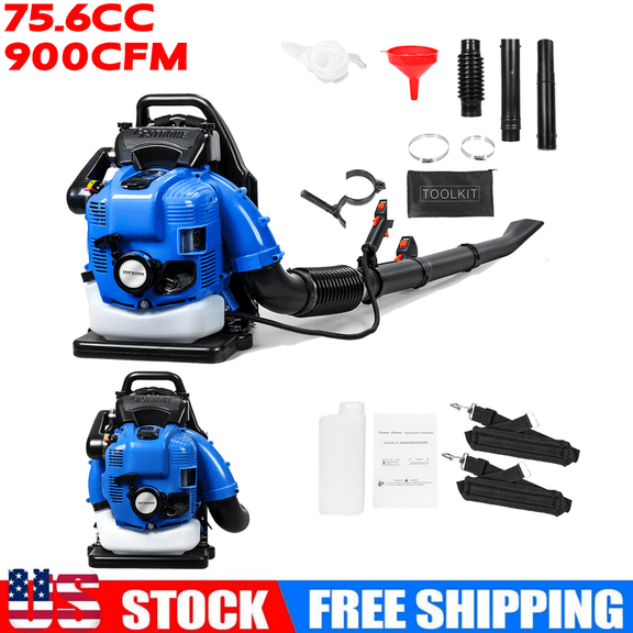Gas Powered Backpack Leaf Blower, Commercial Heavy Duty 75.6CC 2-Cycle Engine, 210 MPH 900CFM for Professional Yard Care, Large Properties & Lawn Maintenance