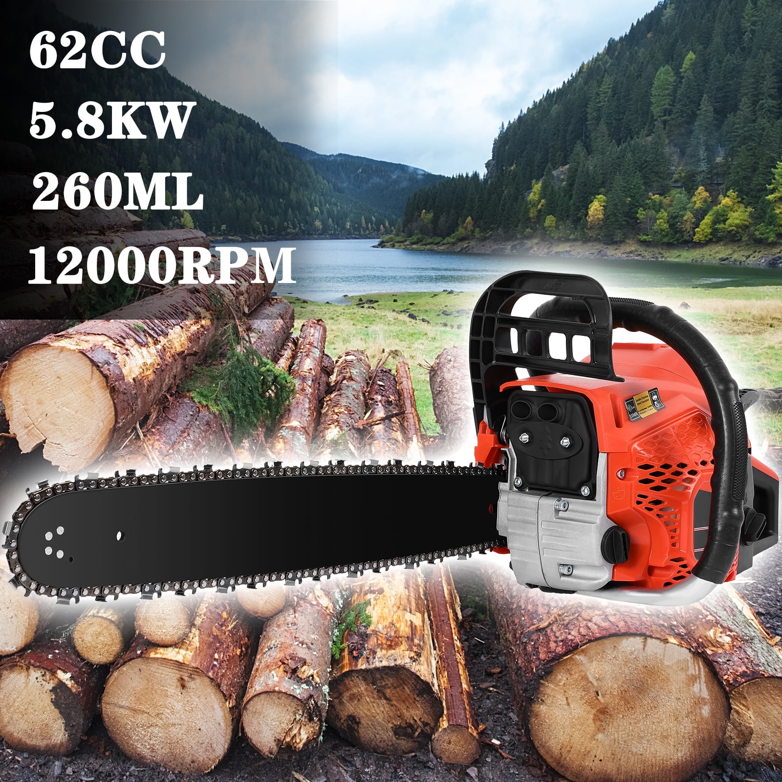 GasPowered Chainsaw 62CC 2stroke 20" Guide Board Chain Saws 2Cycle