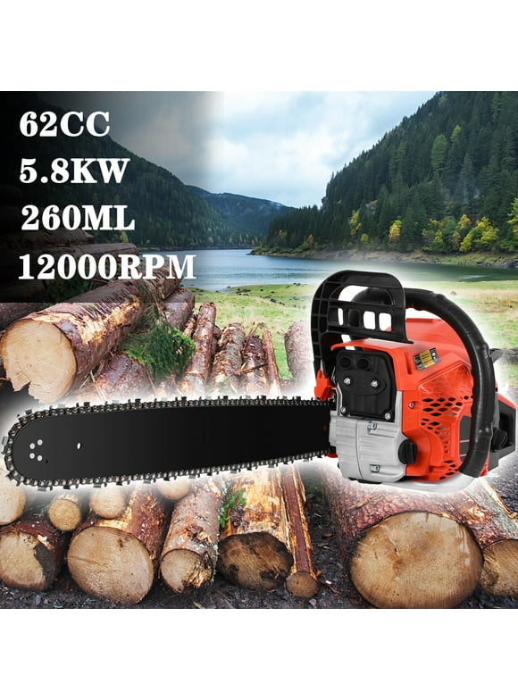 Gas-Powered Chainsaw 62CC 2-stroke 20" Guide Board Chain Saws 2-Cycle Gasoline Handheld Cordless Petrol Chain Saws for Woods Farm and Garden Tools (Orange Regular)