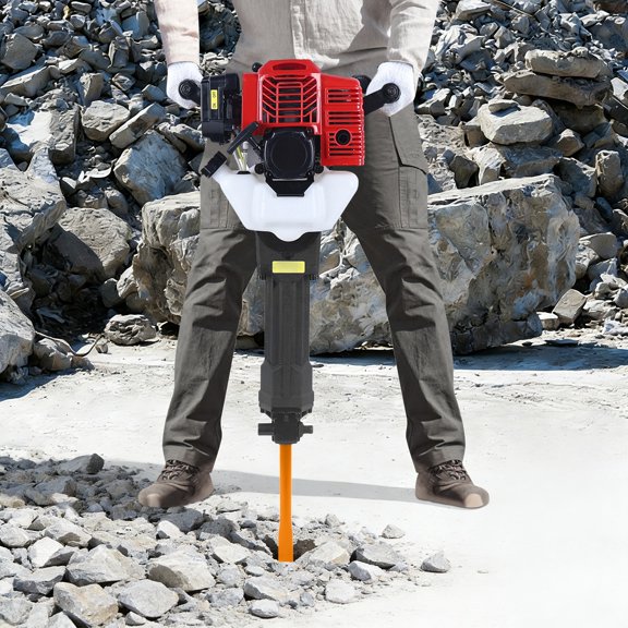 Gas Powered Demolition Jack Hammer 2-Stroke Air-Cooled Rock Breaker With Point & Flat Chisel 70dB