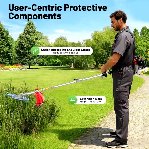 Gas Powered Grass Trimmer Mower 52CC 2-Stroke Gasoline Weed Wacker Edger Multifunctional Cleaning Tool for Garden Grass Lawn Single Cylinder Air-Cooled