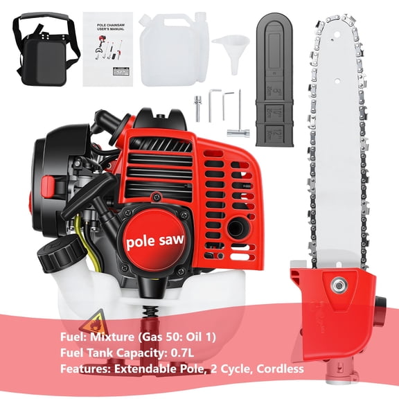Gas Powered Pole Saw, 26CC Extendable Reach to 9.8FT, 2 Cycle Powerful Gas Pole Saw for Outdoor Tree Trimming