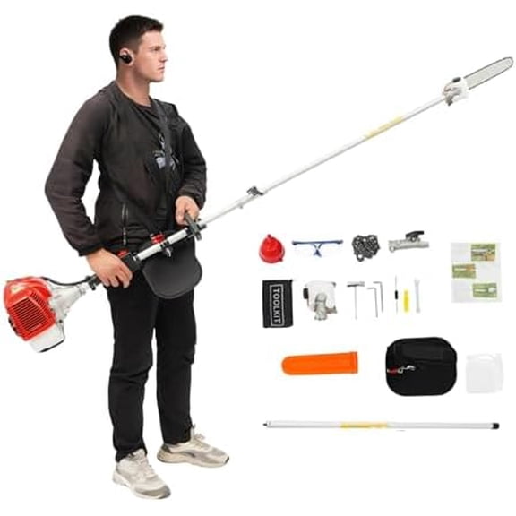 Gas Powered Pole Saw, 43cc 2-Stroke Gas Pole Saws, Cordless Tree Trimmer, 7.9 to 11.5 ft Extendable Long Powerful Chainsaw with Rotatable Head & 12 inch Cutting Bar for Tree Trimming Pruning