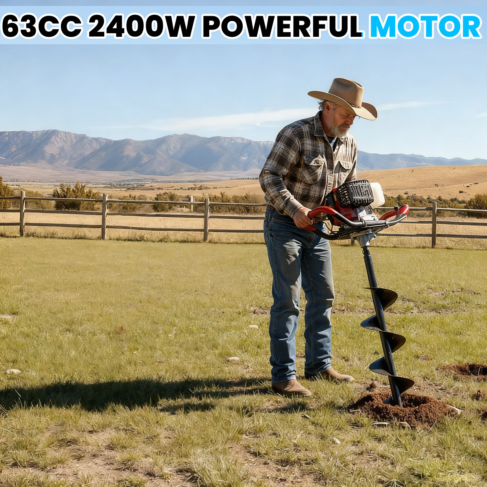 Gas Powered Post Hole Digger, 63cc 2400W Gas Powered Earth Digger with ...