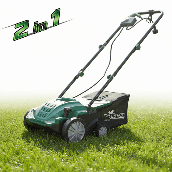 2-in-1 13" Dethatcher & Scarifier, 12 Amp Electric Garden Lawn Mover, Removable Collection Bag extra large 32QT