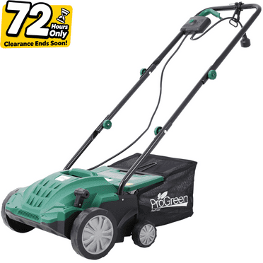 2-in-1 13" Dethatcher & Scarifier, 12 Amp Electric Garden Lawn Mover, Removable Collection Bag extra large 32QT
