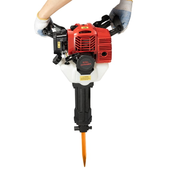 Gas Powered Rock Breaker 52cc 2-Stroke Jackhammer 1900w 1500bpm With Point And Flat Chisel For Demolition