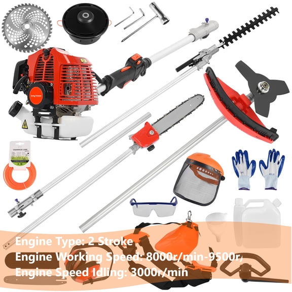 Gas Powered Weed Wacker, 52CC 2- Stroke Weed Eater, Hedge Trimmer, Brush Cutter, String Trimmer, Pole Saw, for Garden Lawn Yard Care