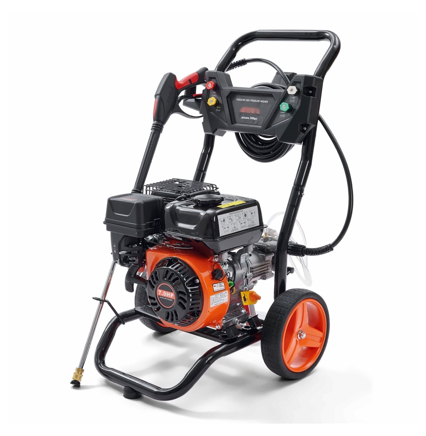 Gas Pressure Washer 3400 PSI 2.6 GPM - Aluminum Pump, Spray Gun, 5 Nozzles - for Cars, Home, Driveway, Patio Cleaning