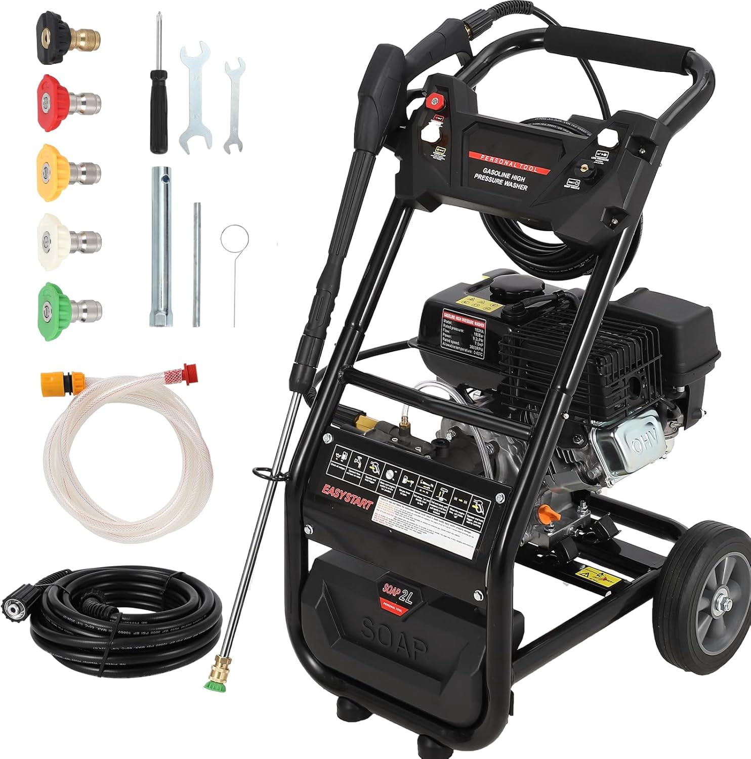 Gas Pressure Washer - 3600 PSI, 2.6 Max GPM, High Pressure Washer with 4 Quick Connect Nozzles & Soap Nozzle, Ideal for Cars, Fences, Driveways, Homes, Patios, and Furniture