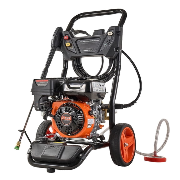 Gas Pressure Washer 3600 PSI 2.6 GPM with Full Copper Pump 5 Nozzle Set 26 ft Hose Spray Gun Wand Gas Powered High Pressure Cleaner for Cars Fences Driveways Homes Patios Outdoor Use Heavy Duty
