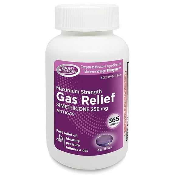 Gas Relief Maximum Strength, Simethicone 250 mg, (365 Softgels), Fast Relief from Gas, Bloating, Fullness, Painful Discomfort, Compare to Maximum Strength Phazyme Active Ingredient