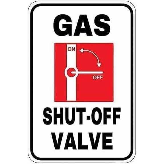 Gas Shut-Off Valve Sign, Rust-Proof Aluminum Security, 8x12 Inch, Indoor Outdoor Gas Areas, Location Guide