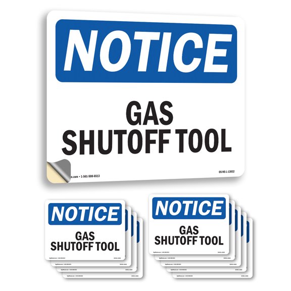 Gas Shutoff Tool OSHA Notice Vinyl Decal Label 24 Inch x 18 Inch - 10 Pack