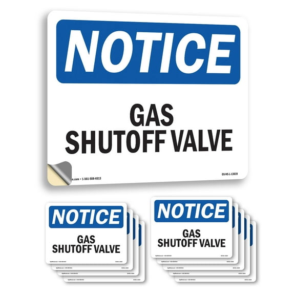 Gas Shutoff Valve OSHA Notice Vinyl Decal Label 10 Inch x 7 Inch - 10 Pack