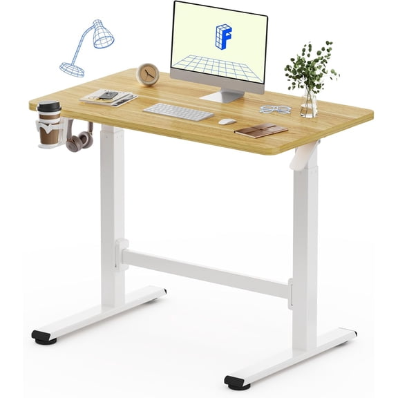 Gas Spring Adjustable Standing Desk, Mobile Rolling Sit-Stand Workstation with Wheel, Cordless Stand Up Desk for Small Room & Home Office 40" One-Piece Desktop Maple,height 27.6"45"
