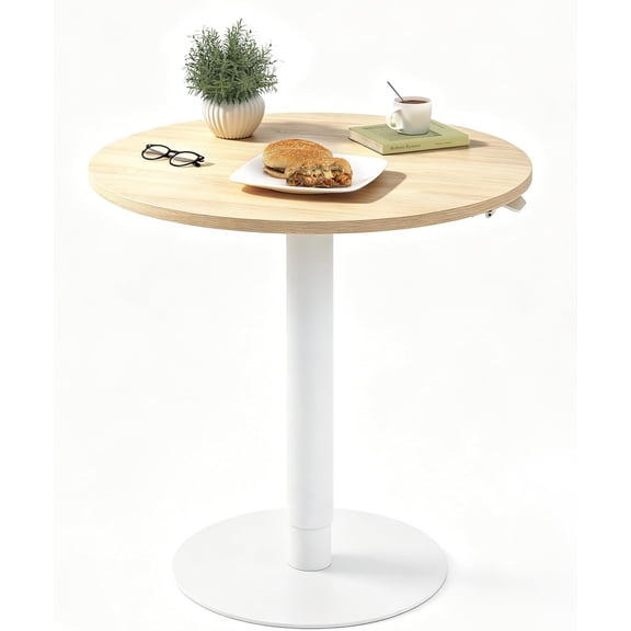 Gas Spring Lift Sit-to-Stand Table, 23.62" Round Dining Bar Table with 25.8"40.8" Adjustable Height, Modern Multi-Purpose Table for People Sofa Side & Party(White Wood Grain)