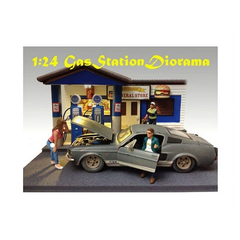 ミニカー American Diorama 1:24 Gas Station Dioram Gas Station Diorama For 1:24 Diecast Models With Lights by