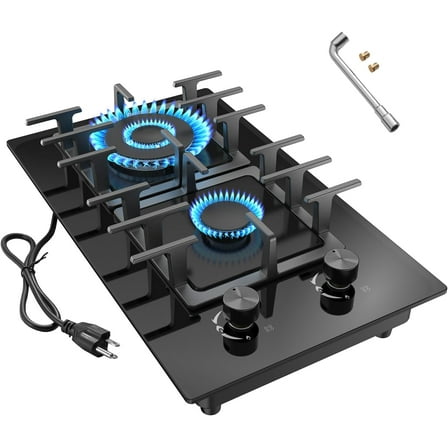 Gas Stove 2 Burner, Propane Cooktop 12 inch, Portable Gas Cooktop Stainless Steel Stove Burner with Thermocouple Protection, Lpg/Ng Dual Fuel Built-in Hob for Apartments, Outdoor, Rvs