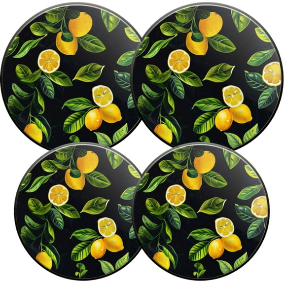 Gas Stove Burner Cover,Electric Stove Top Protector,Easy to Clean,Repeating Lemon Pattern with Leaves on a Black Background