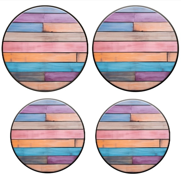 BaHomeck Electric Stove Burner Covers Set of 4,Round Metal Gas Stove Burner Covers 8 Inch and 10 Inch,Kitchen Decor,Colorful Wooden Wall Background With Horizontal Planks Of Different Colors
