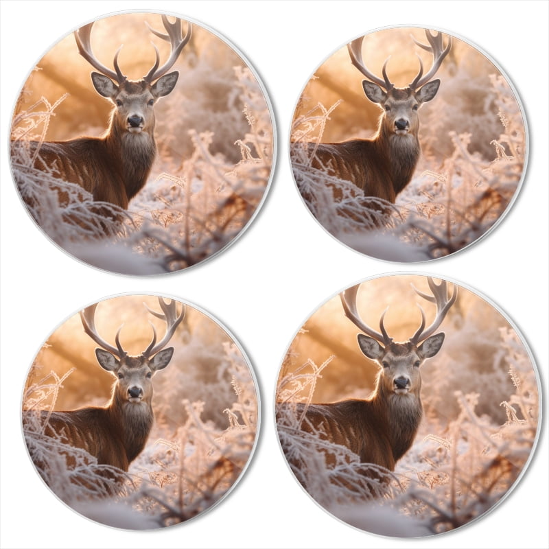 Gas Stove Burner Cover Set Of 4,Majestic Deer With Impressive Antlers Stands In The Frost-Covered Grass Metal Electric Stove Burner Covers,Protecting Gas Stoves,Kitchen Decor，8 Inch And 10 Inch