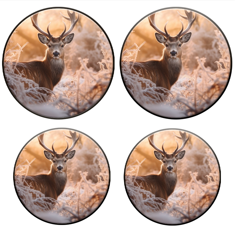 Gas Stove Burner Cover Set Of 4,Majestic Deer With Impressive Antlers Stands In The Frost-Covered Grass Metal Electric Stove Burner Covers,Protecting Gas Stoves,Kitchen Decor，8 Inch And 10 Inch