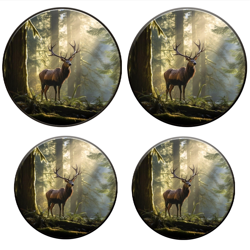 Bahomeck Electric Stove Burner Covers Set Of 4,Majestic Deer With Impressive Antlers Stands In The Heart Of Ancient Forest Metal Gas Stove Burner Covers,Protecting Gas Stoves,8 Inch And 10 Inch