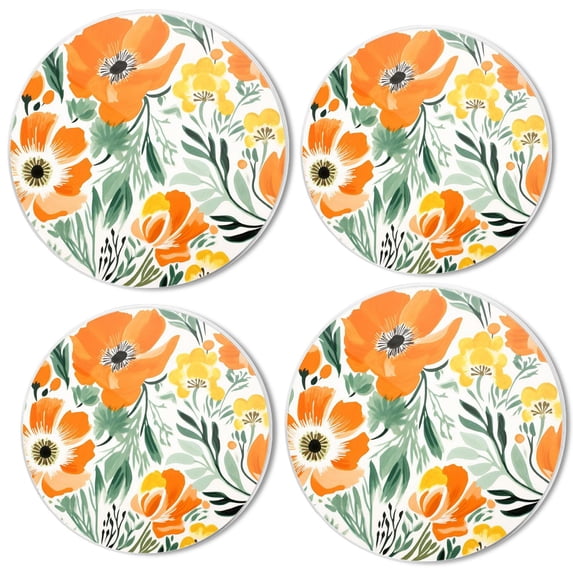 Gas Stove Burner Cover Set Of 4,Yellow Orange Small Flowers Oil Painting Style Metal Stove Burner Covers,Electric Stove Burner Covers,Protecting Gas Stoves,Kitchen Decor,8 Inches And 10 Inches