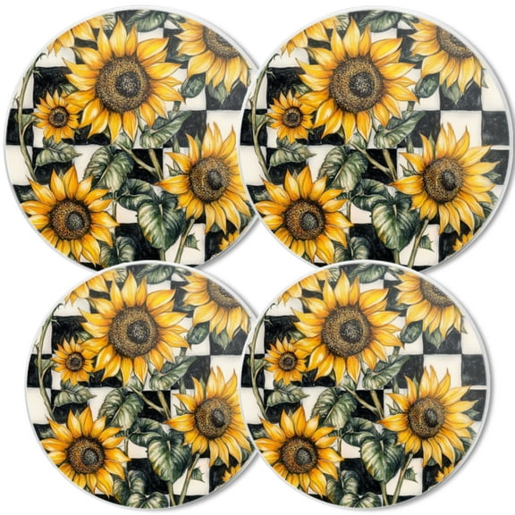 Gas Stove Burner Cover,White Electric Stove Top Protector,Easy to Clean,Sunflowers Against A Black - And - White Checkered Background
