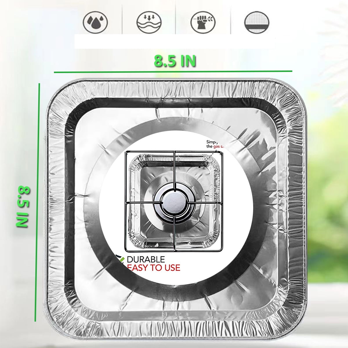 Gas Stove Burner Covers (400 Packs) | Disposable Aluminium Stove Burner Liner | 8.5 Inch Square Heat-resistant Gas Stove Protector