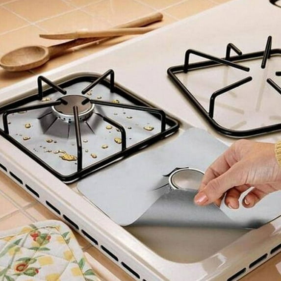 Gas Stove Covers - 8 PCS Gas Range Stove Burner Protectors - Double Thickness & Heat Resistant Stove Top Covers 10.5-Inch - FREE Eyeglass Pouch (Silver)