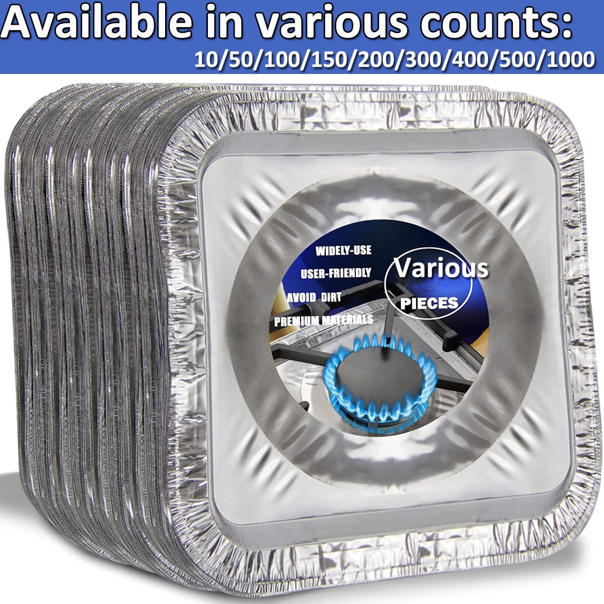 Gas Stove Disposable Burner Pad, Foil Burner Cover, Range Protection, 8.5", Square, Pack of 1000