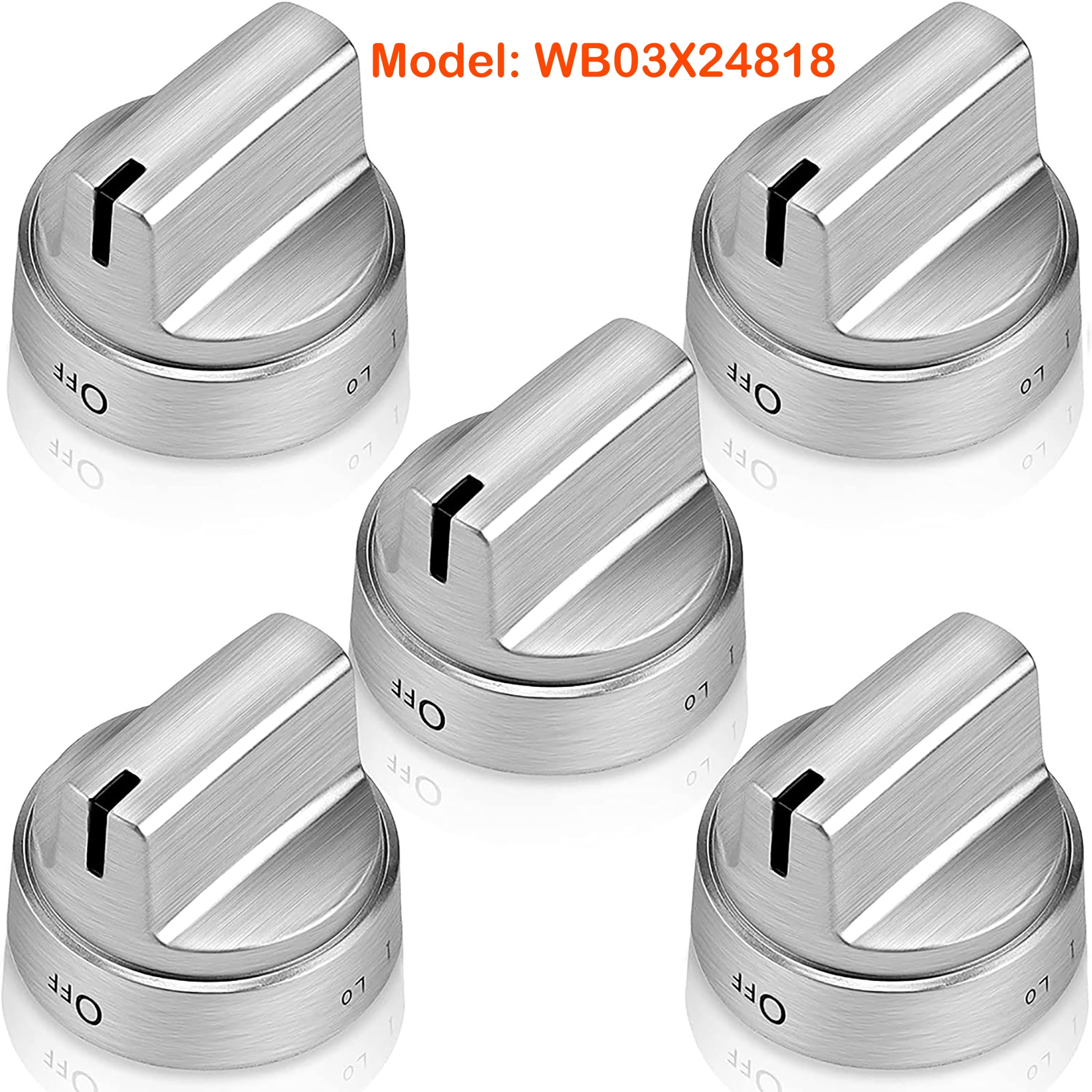 5 Manopole Comando Bruciatore Gas Per Fornelli GE &ndash; Ricambio WB03X24818 &ndash; ABS Argento