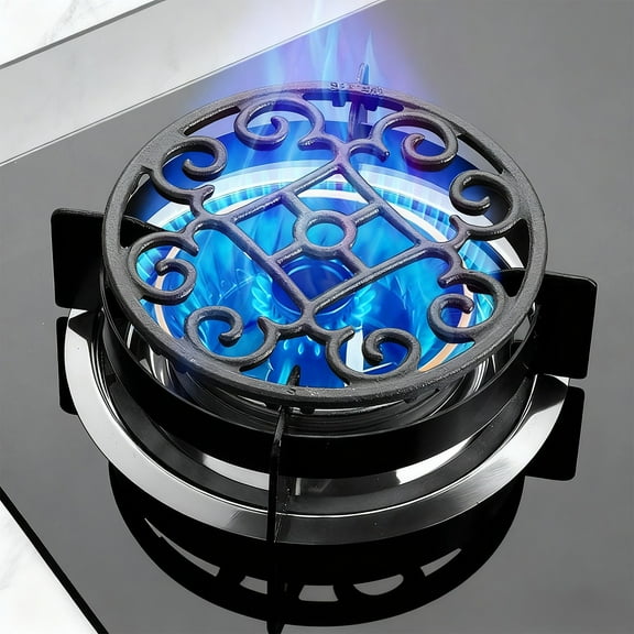 Gas Stove Wind Shield Ring, Cast Iron Burner Cover Concentrates Flame for Energy Saving, Universal Fit With Anti-Skid Base for Home Kitchen Stovetop Use Blahzhy | Black