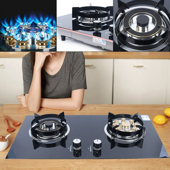 Gas Stove with Dual Burners, 4.2KW Left and 5.2KW Right, Flameout and Anti-Backfire Safety Features, Modern Black Cooktop