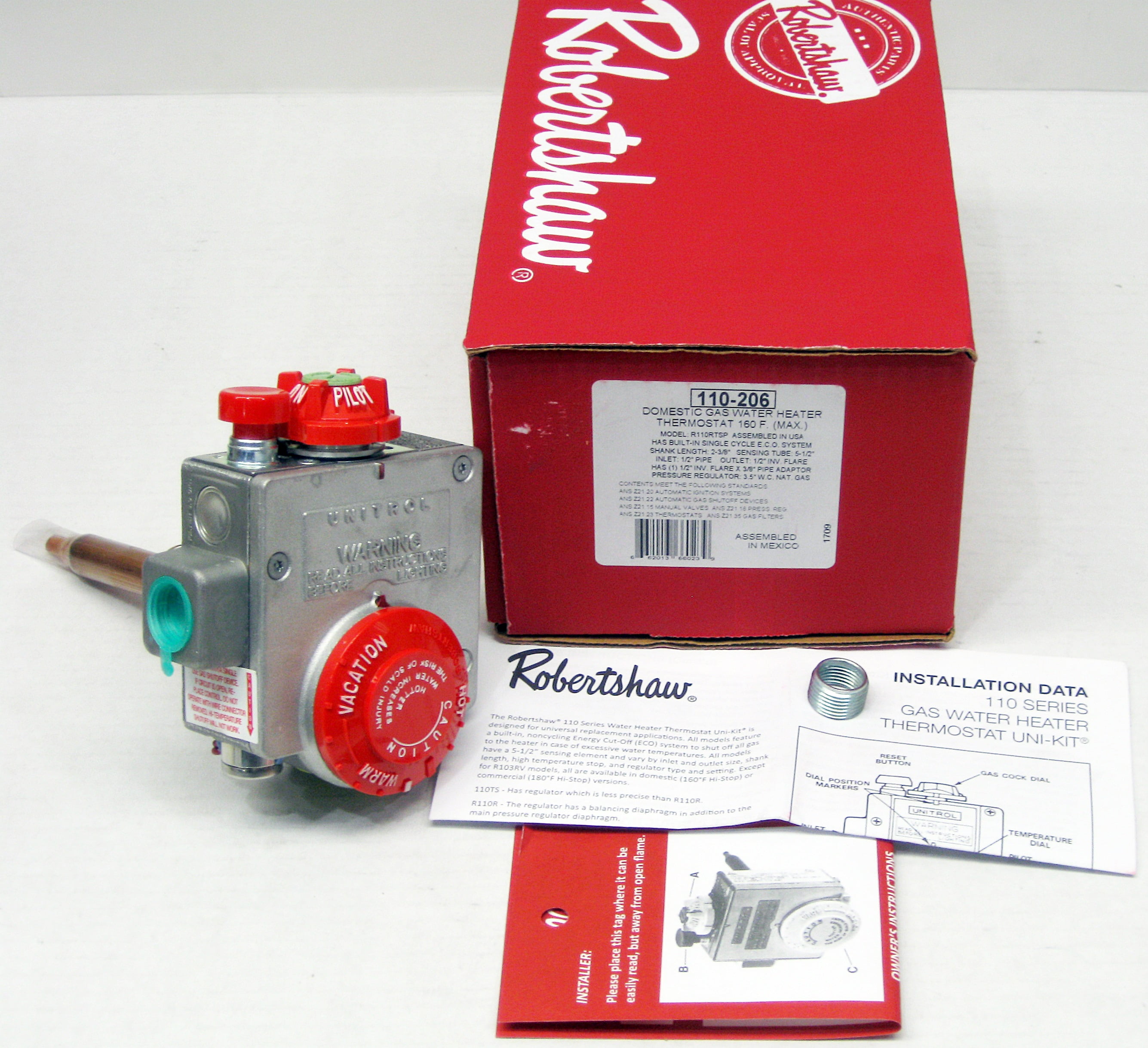 Gas Water Heater Thermostat Valve Robertshaw 110-206 (R110RTSP) -  Walmart.com