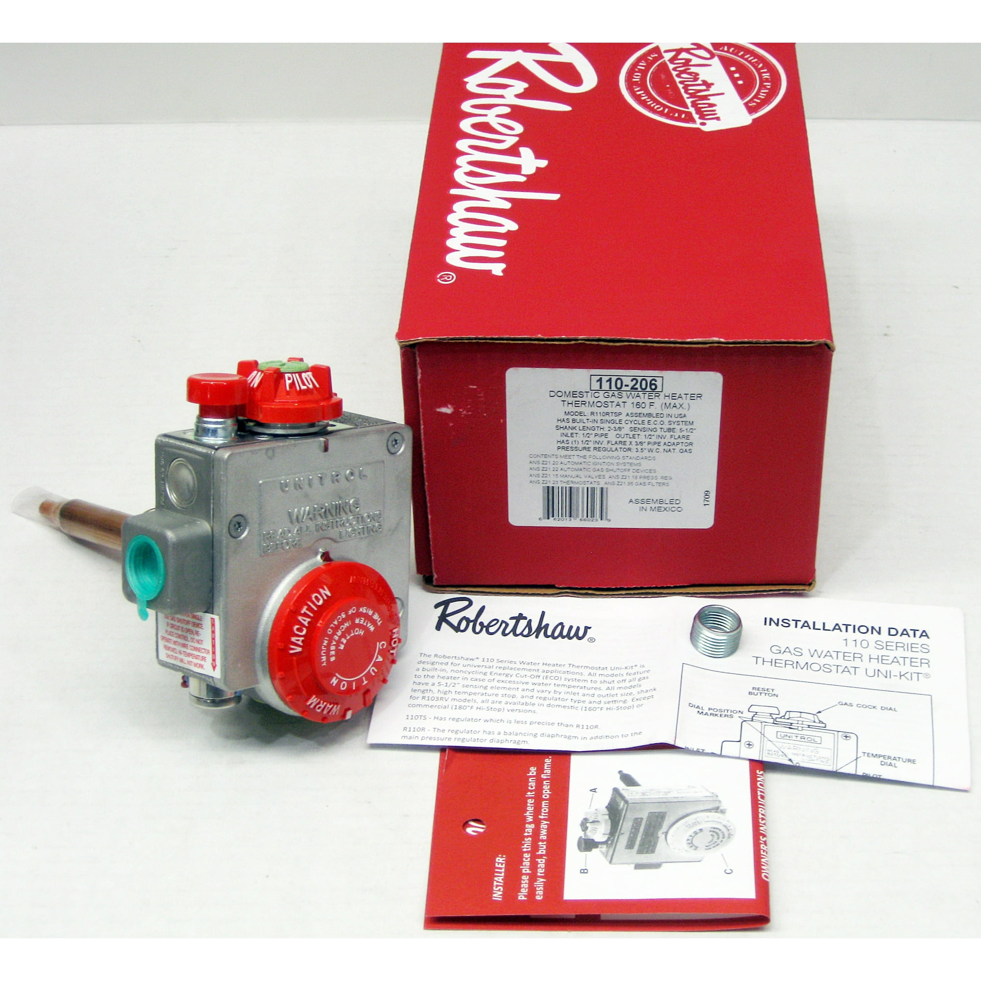 Gas Water Heater Thermostat Valve Robertshaw 110-206 (R110RTSP) -  Walmart.com